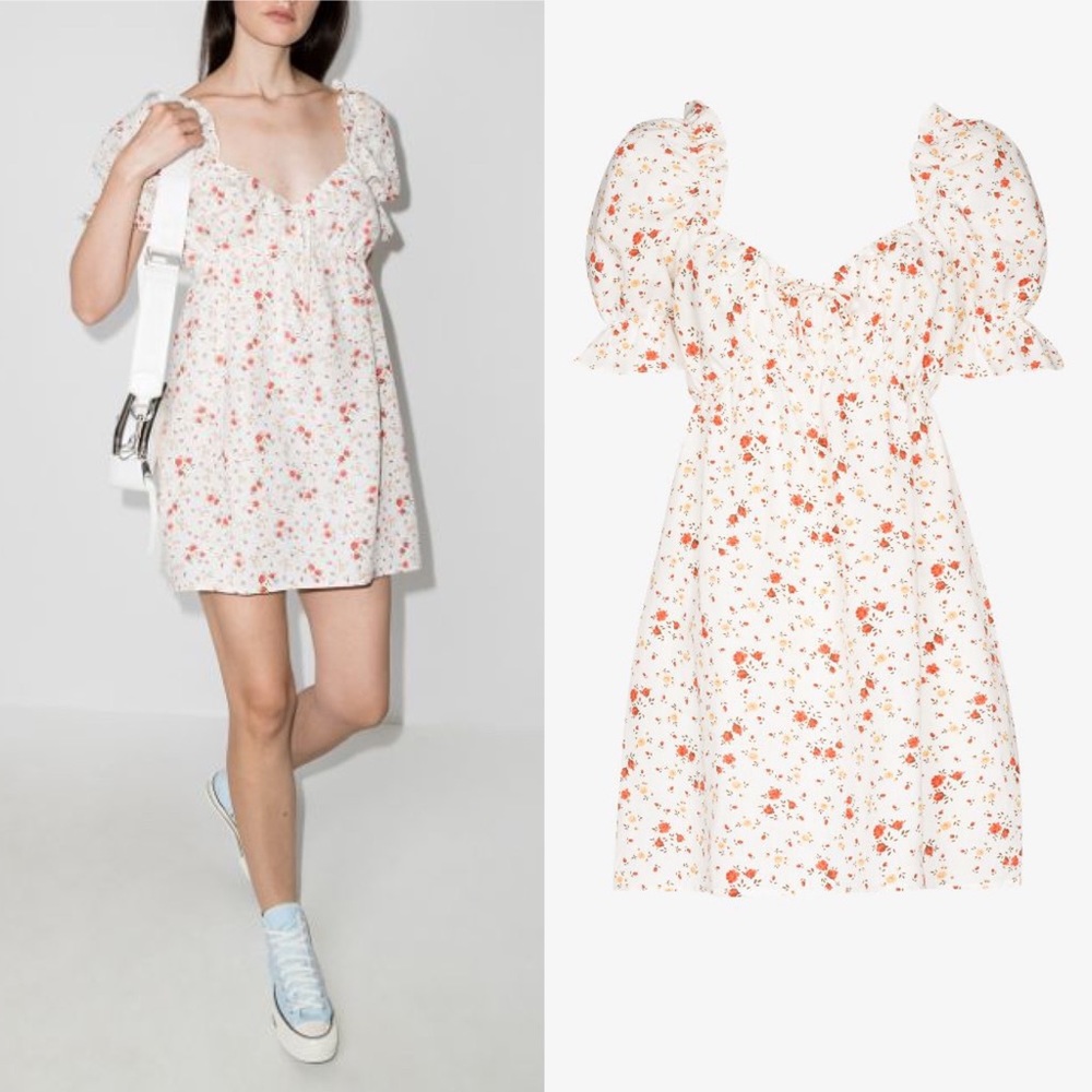 Reformation Channa Floral White and Red Linen Dress